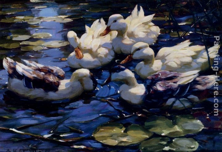 Willem Koekkoek Five Ducks In A Pond
